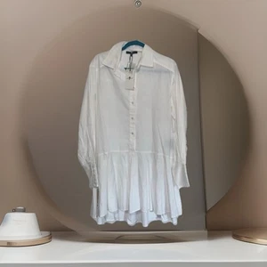 7 For All Mankind 100 % Baumwolle weiß Shirt Kleid Tunika Rüschenrock Neu mit Etikett S - Bild 1 von 15