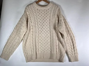 Maglione LL Bean uomo grande panna lana Aran maglia cavo Irlanda pescatore pullover - Foto 1 di 19
