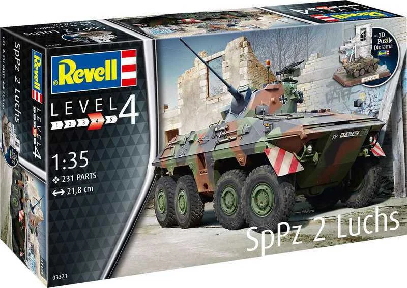 REVELL 1:35 KIT MEZZO MILITARE AUTOBLINDO SpPz 2 LUCHS + 3D PUZZLE DIORAMA 03321 - Immagine 1 di 1