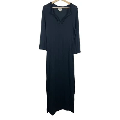 Neiman Marcus Jeweled Neckline Knit Maxi Dress Black Large Semi Sheer Witchy - Image 1 of 4
