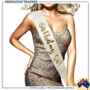 Party Sash BIRTHDAY GIRL Cream Sash With Rose Gold Foil Text & Diamantes New - Foto 1 di 9