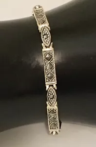 Bracciale Vgt Marcasite Argento Sterling 925 Pannello Made In Thailand 7,5" 12,4 G - Foto 1 di 18
