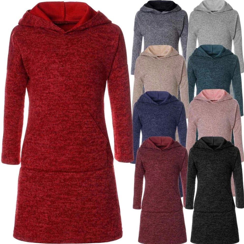 Mädchen Kinder Kleid Pullover Winterkleid Tunika Langarm Long Shirt mit Kapuze - Bild 1 von 1