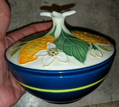 Gorgeous Blue Sky Ceramic Lemon Small Covered Lidded Dish 4 5/8" Diameter - Image 1 of 4