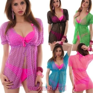 Strandkleid Frau Mode Meer Netzwerk Perforiert Transparent Fluo Neu SY3002 - Bild 1 von 9