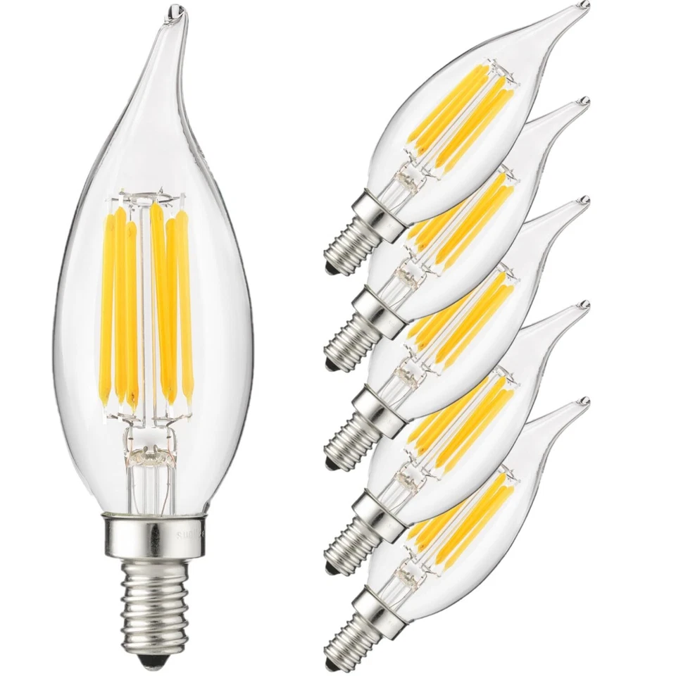 6Pack LED Candelabra Light Bulbs, Flame Tip Candle Bulb, 4W (40W), 2700K, E12 - Image 1 of 1