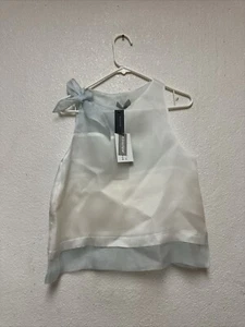 NWT Mute by JL Mint White Silk Patchwork Shoulder Tie Sheer Blouse Sz L $219 - Picture 1 of 12
