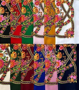 Ethnic Folk Russian Shawl Scarf Slavic Babushka Floral Scarf Modern Chic Boho - Picture 1 of 30