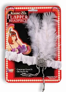 Roaring 20s Charleston Flapper White Headpiece and Feather Costume Accessory - Picture 1 of 1