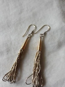Pendientes colgantes vintage de plata líquida sol naciente - Imagen 1 de 3
