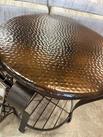 PAIR Bernhardt Clark Forged Iron Hammered Copper Top End Tables Cover