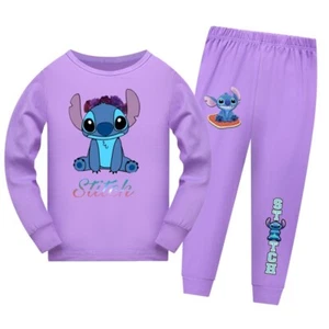 Stitch 5-13 Year Old Girls' Pajama Set, Boys' Cartoon Long Sleeve Casual Set - Picture 1 of 20