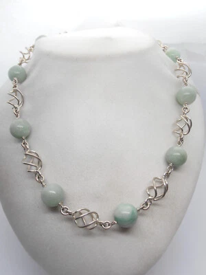 Collana in Argento 925 e Giada Naturale Verde - Girocollo con Pietre Dure Verdi - Immagine 1 di 4