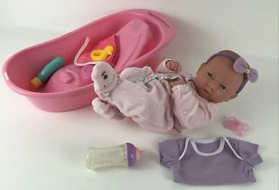 Berenguer La Newborn Doll Baby Girl 14’’ Full Vinyl Blue Eyes with Bathtub Lot - Image 1 of 4