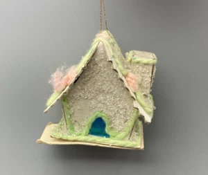 Vintage gezuckerter zuckerbeschichteter Putz Weihnachtsschmuck Haus Landhaus Japan 2 1/2" - Bild 1 von 7