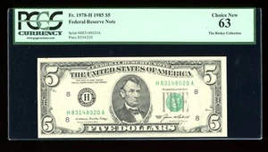 DBR 1985 $5 FRN St. Louis Fr. 1978-H PCGS 63 Serial H83148020A - Picture 1 of 2