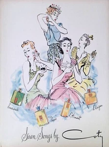 Anuncio impreso vintage 1944 Coty Siren Songs perfume Emeraude Paris L'Origan L'Aimant - Imagen 1 de 1