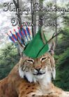 rh14 Bobcat Lynx  archer Robin hood Birthday A5  Greeting Card Personalised
