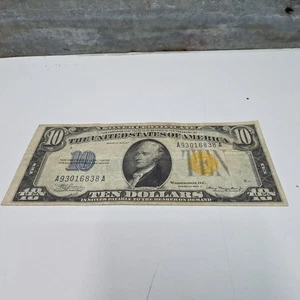 Yellow Seal $10 Ten Dollar North Africa WWII  Silver Certificate 1934A Circ - Picture 1 of 12