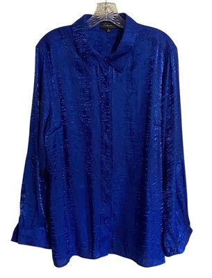 VTG Elementz Womens Sz XL Royal Blue Button Up Shirt Top Y2K Disco Glamor Shiney - Image 1 of 4