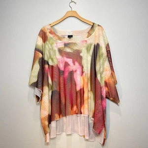 Top túnica de malla para mujer LISA BAYNE estampado abstracto rojo naranja verde talla mediana/grande - Imagen 1 de 6