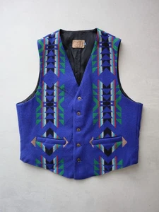 Vintage Pendleton High Grade Western Wear Wool Vest Blue Southwest Aztec Size M - Picture 1 of 8