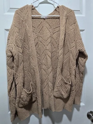 Cárdigan para mujer tostado frente abierto con bolsillos manga larga grande Foto 1 de 3