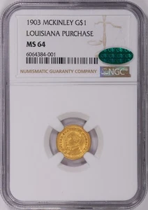 1903 MCKINLEY GOLD $1 COMMEMORATIVE NGC MS-64 CAC LOUISIANA PURCHASE DOLLAR - Picture 1 of 3