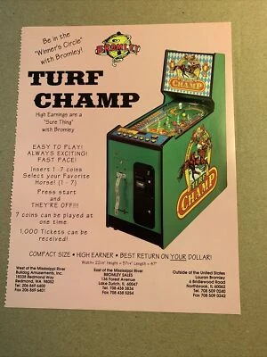 original  11- 8” Turf Champ Bromley arcade  game AD FLYER - Image 1 of 2