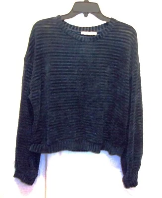 Lush Teal Green Shiny Striped Polyester Sweater Size M - Image 1 of 4