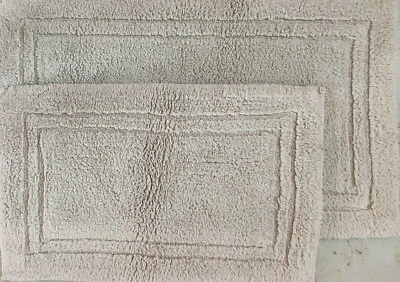 Tufted Bath Shower Door Rug~Set of 2~24 x 40 N 20 x 32 inch Large Beige Cotton  - Image 1 of 3