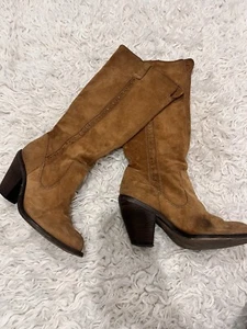 Miss Sixty Monique Brown Suede Leather High Heeled Calf Boots Size 37 US 6.5 - Picture 1 of 12