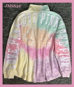 Victoria's Secret Pink Ombre Tie Dye Half Zip Varsity Pullover Sunset L XL NWT - Picture 1 of 11