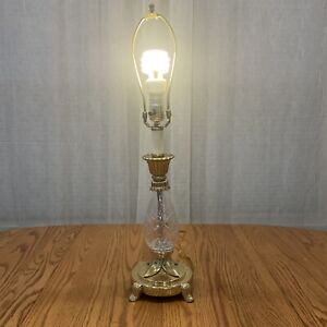 Stiffel Brass and Crystal Table Lamp Solid Heavy Base Vintage Hollywood Regency
