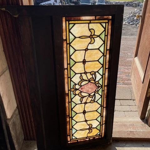 SG 4109 antique stained glass transom window 26 x 40 with frame Cover