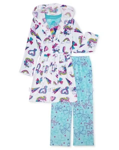 3 PC JoJo Siwa Bath Robe Pajama Set Girls Size 4 Bathrobe Unicorn Rainbow 4T NWT - Picture 1 of 3