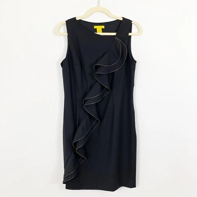 CATHERINE MALANDRINO Black Exposed Zipper Ruffle Sheath Dress Size 10 Wool Blend - Image 1 of 4
