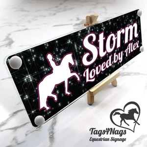Personalise Horse Stable door perspex sign Black sparkly lined pink & White text - Picture 1 of 24