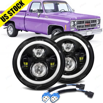 Nuevo faro halo LED redondo de 2 piezas de 7" para camioneta GMC C/K 1500 2500 1973-1979 Foto 1 de 4