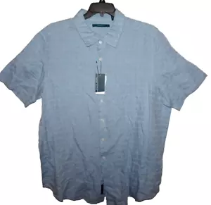 Camisa Perry Ellis Para Hombres Manga Corta Lino GRANDE 2X Azul Allure Geo Check Nueva con Etiquetas - Imagen 1 de 3
