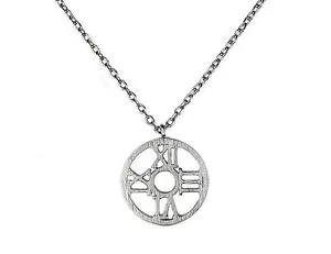 Versilberte Atlas Medaillon römische Ziffern Charm Halskette gebürstete Oberfläche - Bild 1 von 3