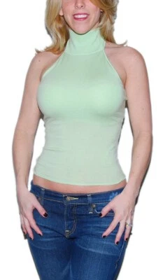 $455 Ralph Lauren Mujer Cachemira Cuello Alto Corto Halter Top Verde Mediano Foto 1 de 2