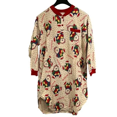 Винтажная рождественская ночная рубашка женская M плюшевый медведь печать согреватель сердца рубашка для сна - Изображение 1 из 4