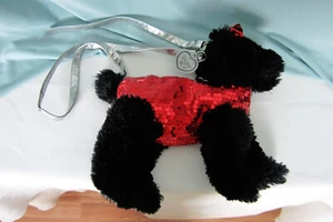 Poochie & Co schwarze Pudel Handtasche rote Pailletten silber Hundehalsband und Leine - Bild 1 von 3