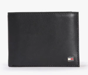 Tommy Hilfiger Black Leather Bi-fold RFID Blocking Wallet 31TL22X03 fast sale - Picture 1 of 6