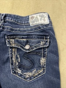 Silver Aiko Mid Slim Boot Fluid Womens 29x33 Blue Jeans Actual 29x32 - Picture 1 of 7