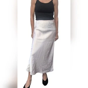 Babaton Aritzia Satin Slip Skirt Champagne Midi Size 6 Neutral Minimalist Chic - Picture 1 of 8