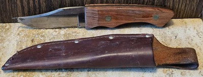 老式 Schrade Old Timer 140T 美国刀带皮革鞘和梦露广告 — 第 1/4 张图片