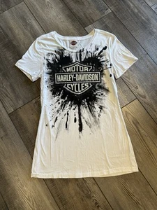 T-shirt Harley Davidson aderente con gemme e borchie bianche donna taglia media - Foto 1 di 5