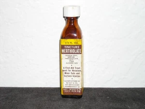 Vintage Eli Lilly Tincture Merthiolate 1/2-Ounce Amber Bottle - Picture 1 of 4